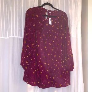 NWT Maroon Floral Old Navy Blouse 4x